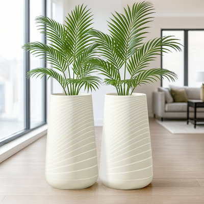Set Of 2 Tall White Indoor Self Watering Decorative Planter, 27" Modern Minimalist Flower Pot Home, Front Porch, Patio, Backyard & Garden Decor