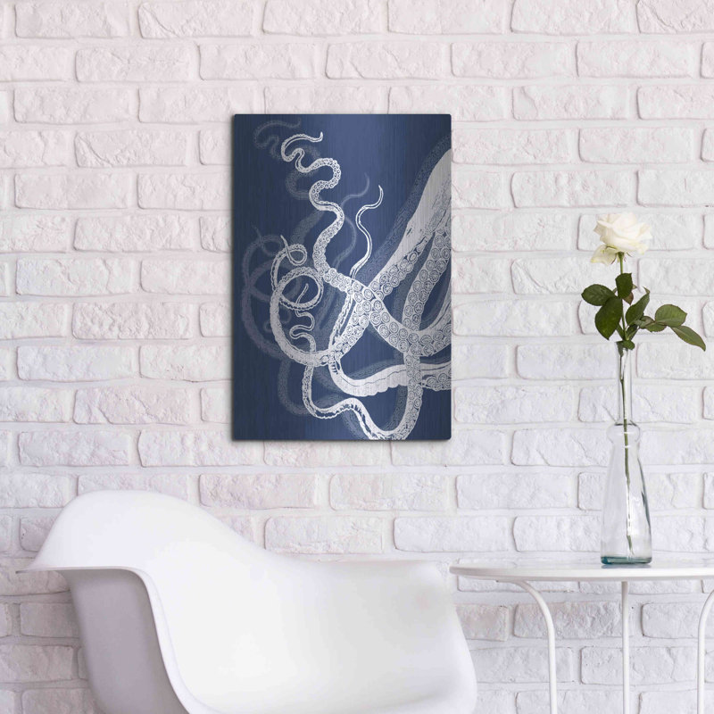 Octopus tentacules bleu et blanc par Fab Funky - impression sans cadre sur métal, L 16 po x H 24 po