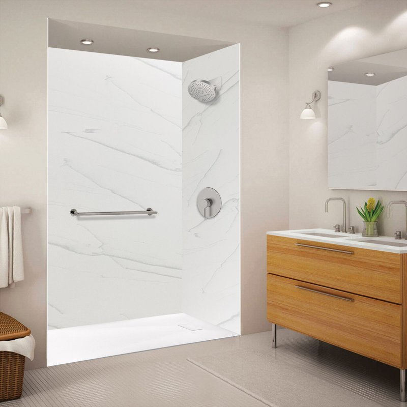 Transolid Trimslate 63-in x 32-in Zero Threshold Tub Replacement Shower Base with End Drain, White