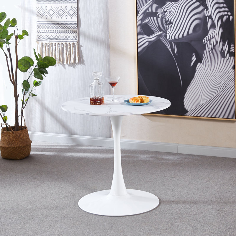 Gedin Round Living Room Dining Table, White Marble, 28.7" H x 31.5" L x 31.5" W, Gold