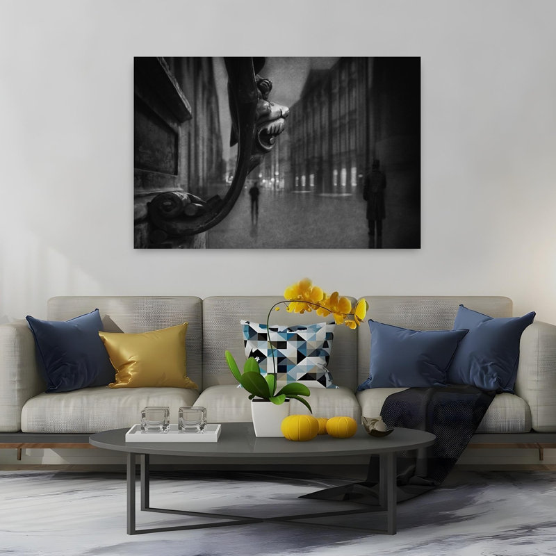Mysterious City Street Lion Dramatic Abstract Contemporary Lion Architecture City Wall Art Print 1 Piece Wrapped Canvas Wall Art