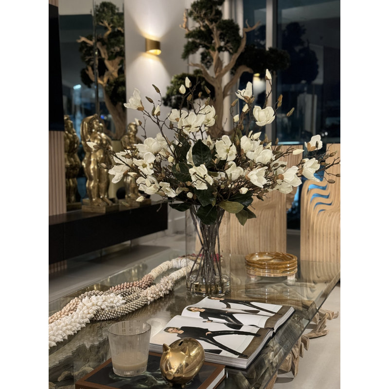 White Magnolias In 16" Glass Cylinder