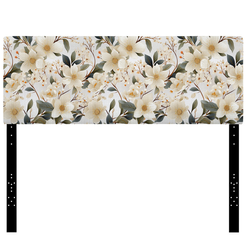 Tête de lit Trinady - Damask Upholstery, Très grand, Floral minimaliste élégant coquelicots blancs II
