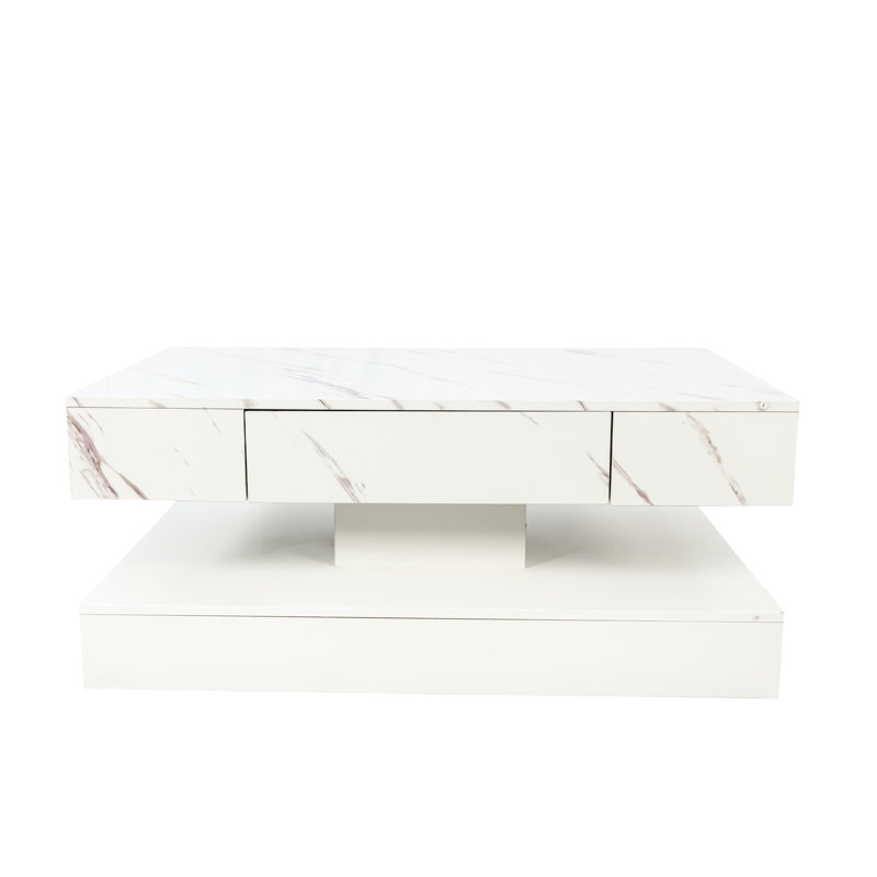 Table basse 17,07 po de hauteur avec lumières DEL - Style moderne pour le salon, blanc, espace de rangement moderne, espace supplémentaire