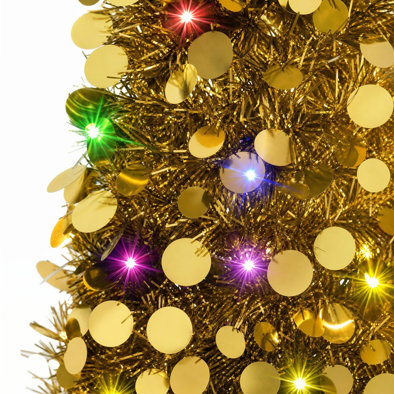 Sapin de Noël miniature illuminé de 1,5 m, pliable et mince, avec 70 lumières multicolores, idéal pour décorer les petits espaces pendant les fêtes.