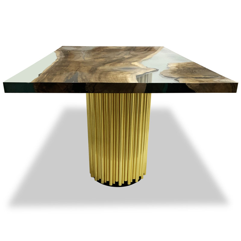 Walnut Metal Base Dining Table, Black/Gold, H75 x L275 x W122cm