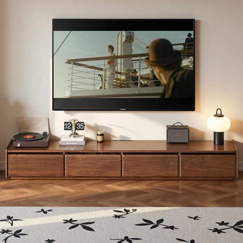Meuble télé en chêne avec armoires rabattables, H 13,78 po x L 13,78 po x l 94,48 po