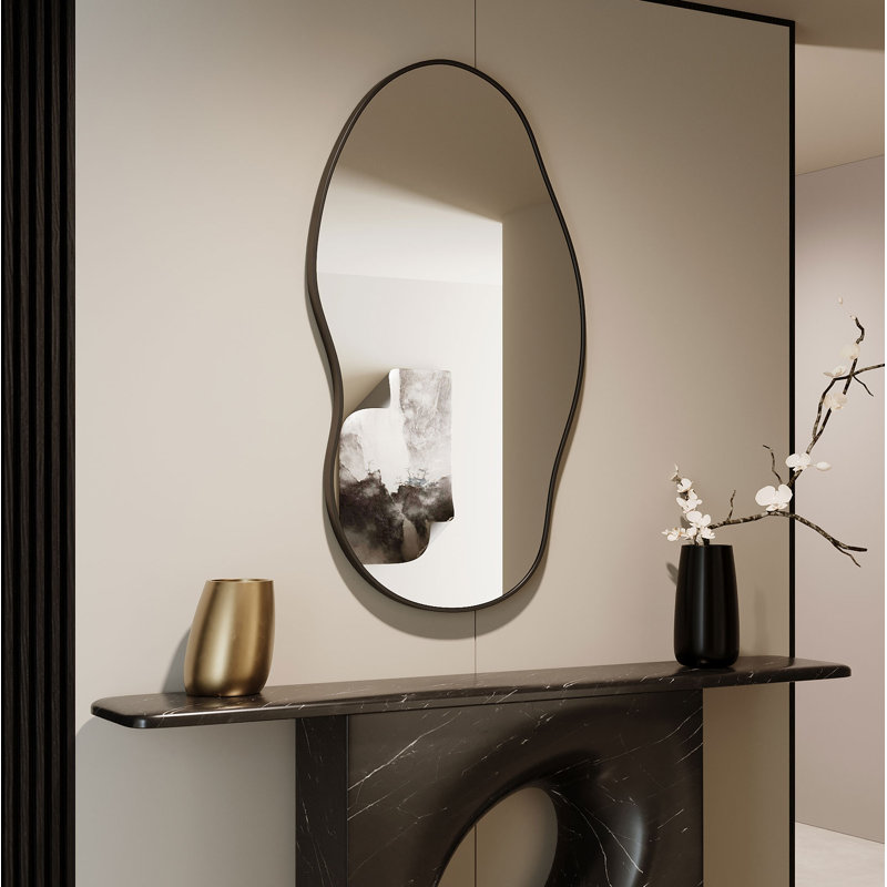  Miroir ondulé mural irrégulier pour vestiaire, chambre à coucher, salon et vestibule, 46 po x 26 po, Noir