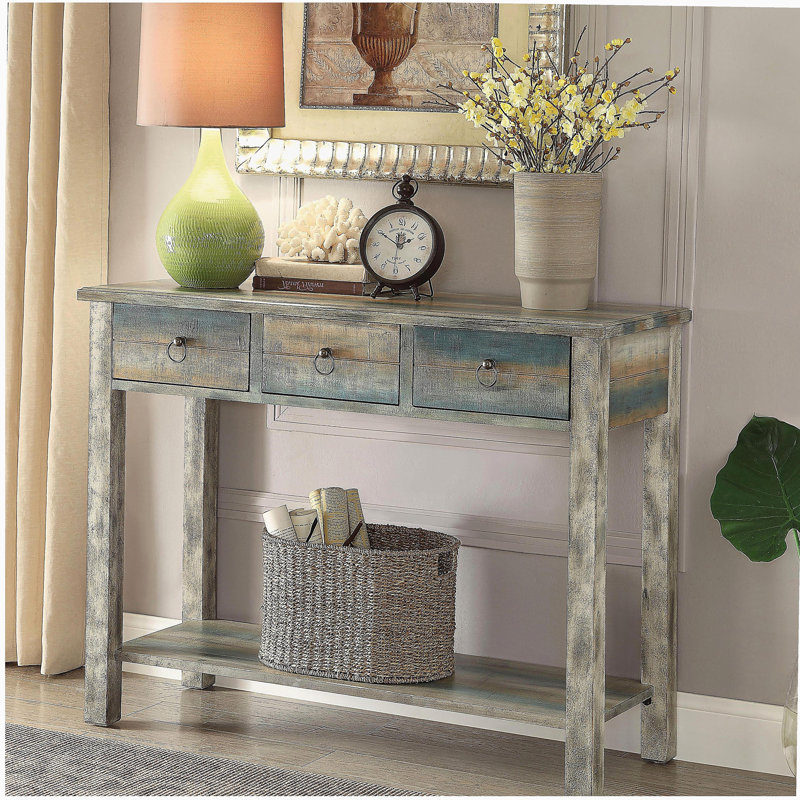Commode verticale 3 tiroirs Vintage gris et bleu vert