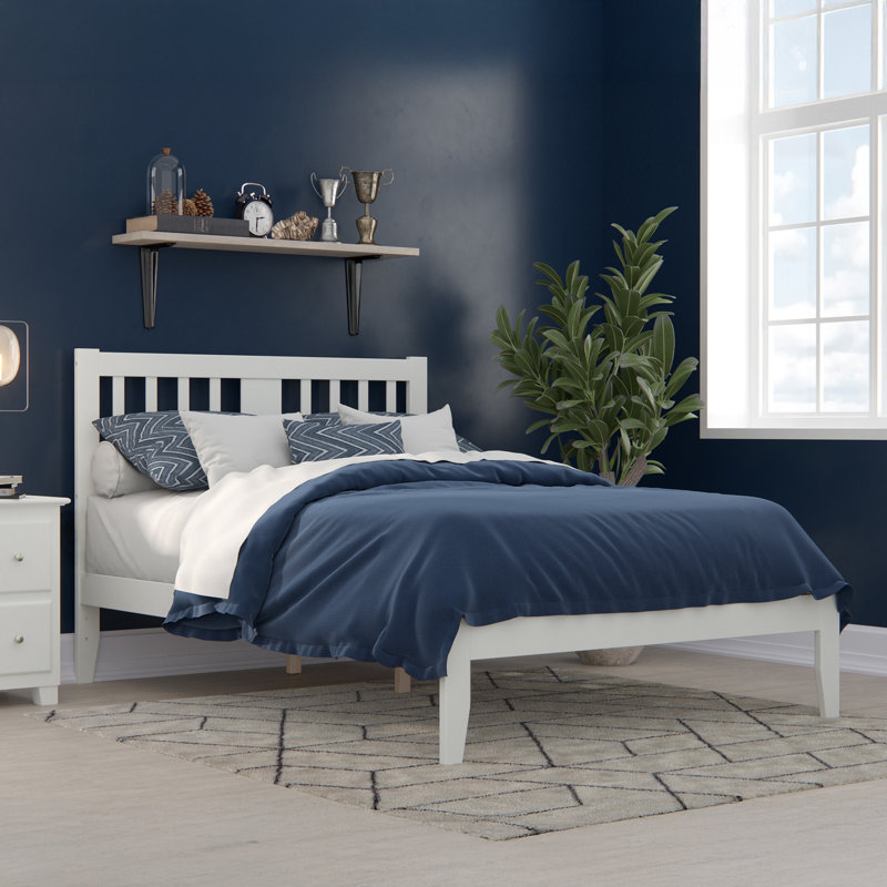 Lit plateforme en bois massif Zosia, Blanc, Double