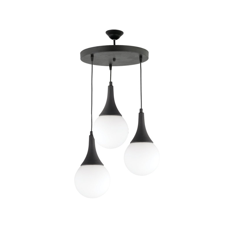 Lustre élégant avec capuchon en verre, hauteur réglable de 7,5 à 23,6 pouces | Corps en plastique durable, 3 x douilles E27 (40 W maximum) | Parfait pour les salles à manger et les espaces de vie modernes, design élégant et fonctionnel