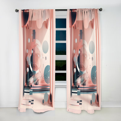 Adami - Soft Blue And Pink Minimal Mid Century Art II - Modern Velvet Curtain - Room Darkening - 1 panel