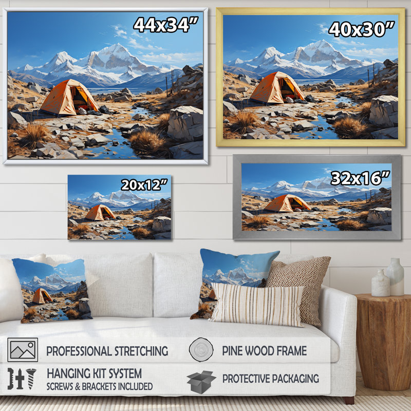 Mountain Mountain Solitude 2 - Art mural de voyage en camping, Cadre doré à coins fermés, H 12 po x l 20 po x P 1 po