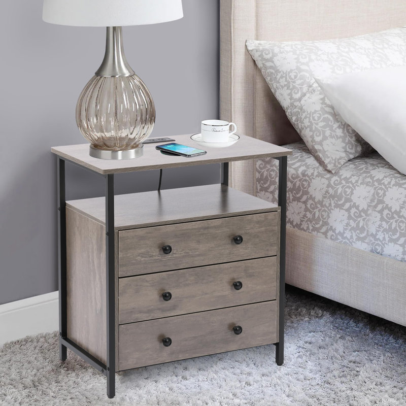 Table de chevet Jhadiel, Gris / noir