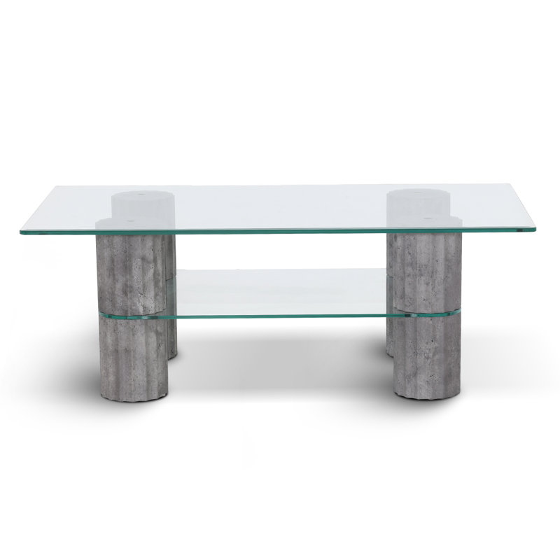 Table basse rectangulaire de l 44 po x P 24 po avec plateau en verre trempé, pieds élégants Roma, Gris