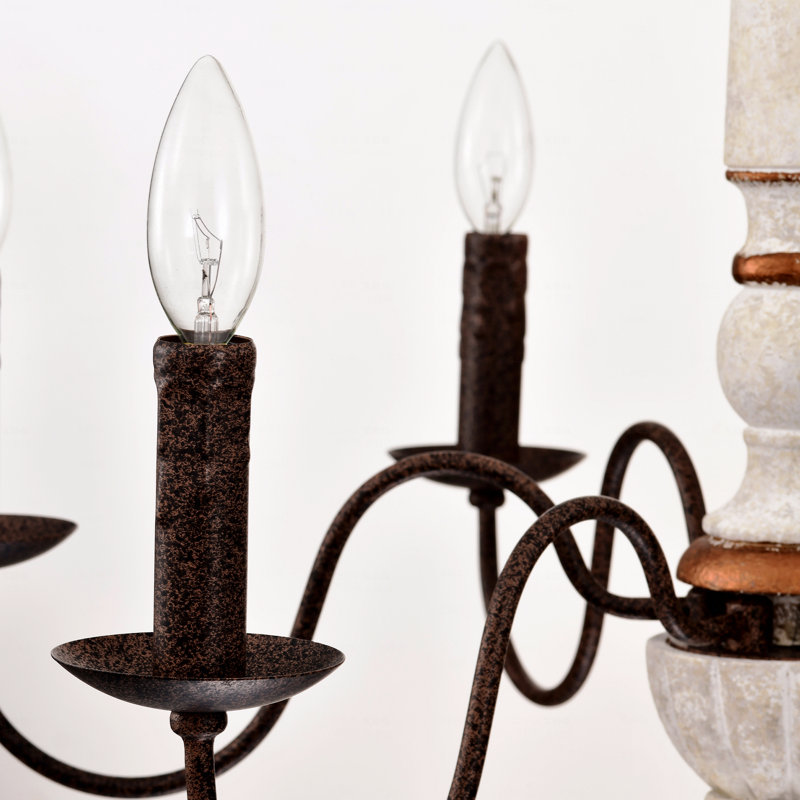Lustre de style rétro blanc et rouille avec luminaire suspendu à 6 lumières (E12 sans ampoule incluse)