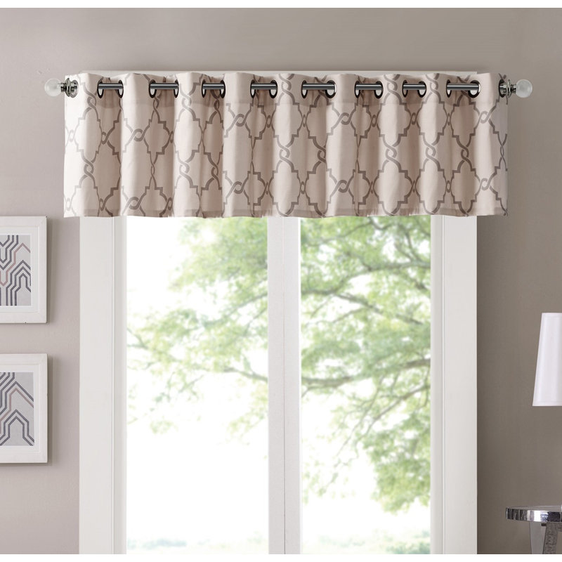 Saratoga Fretwork Print Grommet Top Single Window Valance, Beige/Grey