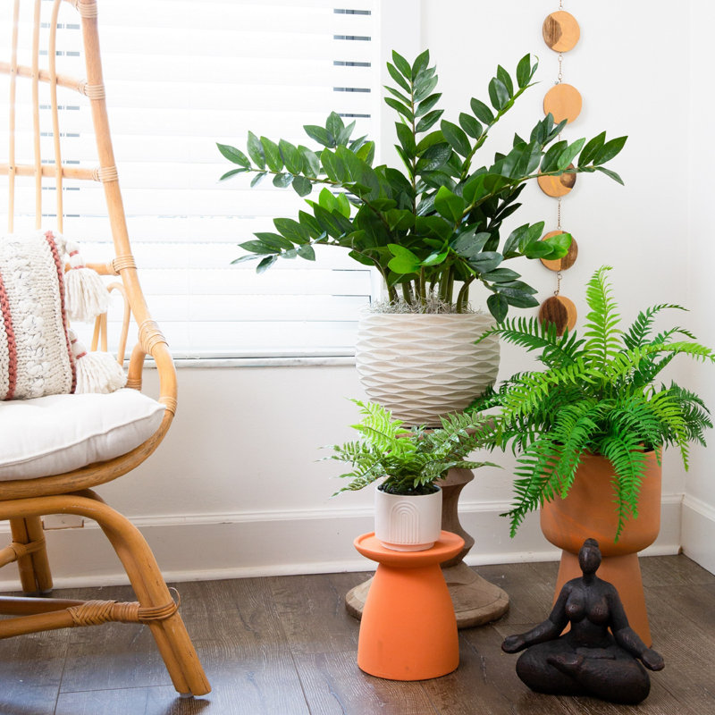 13'' Artificial Boston Fern in White Ceramic Planter