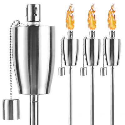 55 Inch Outdoor Oil Torch Lamp–4 Pieces Rustproof Stainless Steel Citronella Torches, 11.16 Oz, Includes Funnel & Fiberglass Wicks For Patio Garden Backyard (Ecru)
