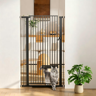55.1" Extra Tall Pet Gate With Adjustable Cat Door, Fit For 29.5-37.4" Wide Opening, Pressure Mounted Pet Safety Gate