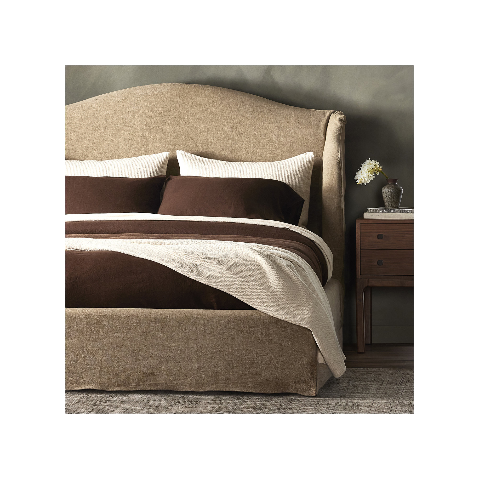 Mulberry Upholstered Wingback Bed, Queen, Broadway Canvas