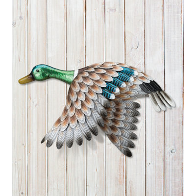 12 Inch Metal Bird Statuary Wall Decor Metal Indoor Outdoor Wall Decor - Mallard