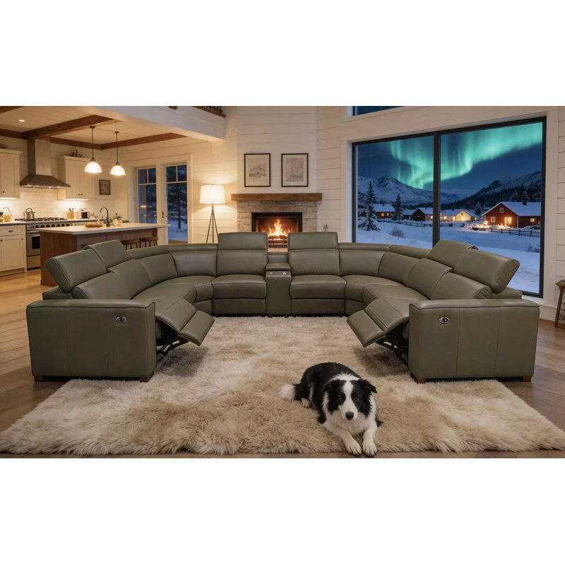Canapé modulaire inclinable en cuir Bechper, Cuir fleur olive