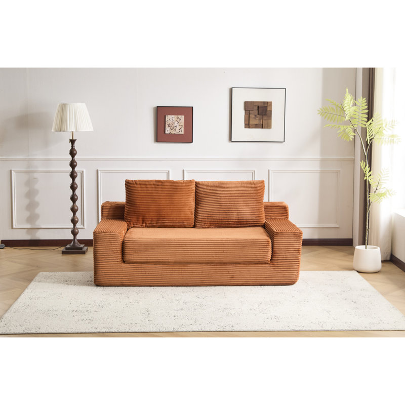Canapé moderne en velours côtelé orange, assise profonde, coussin réversible, sans assemblage, mousse à mémoire de forme à haute résilience, convient à la lecture de mousse rembourrée,