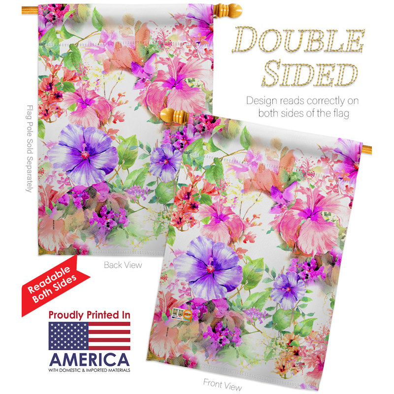 Drapeau de maison rose et mauve à 2 côtés en polyester 40 x 28 po Hibiscus