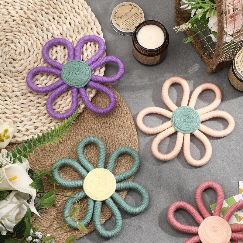 Handmade Multicolor Daisy Flower Macrame Wall Decor Set