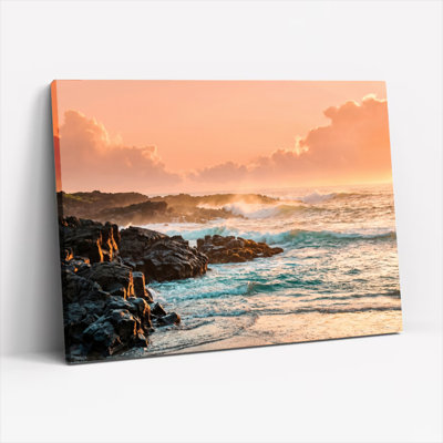 Ensemble de 1 tableau sur toile représentant un coucher de soleil sur l'océan