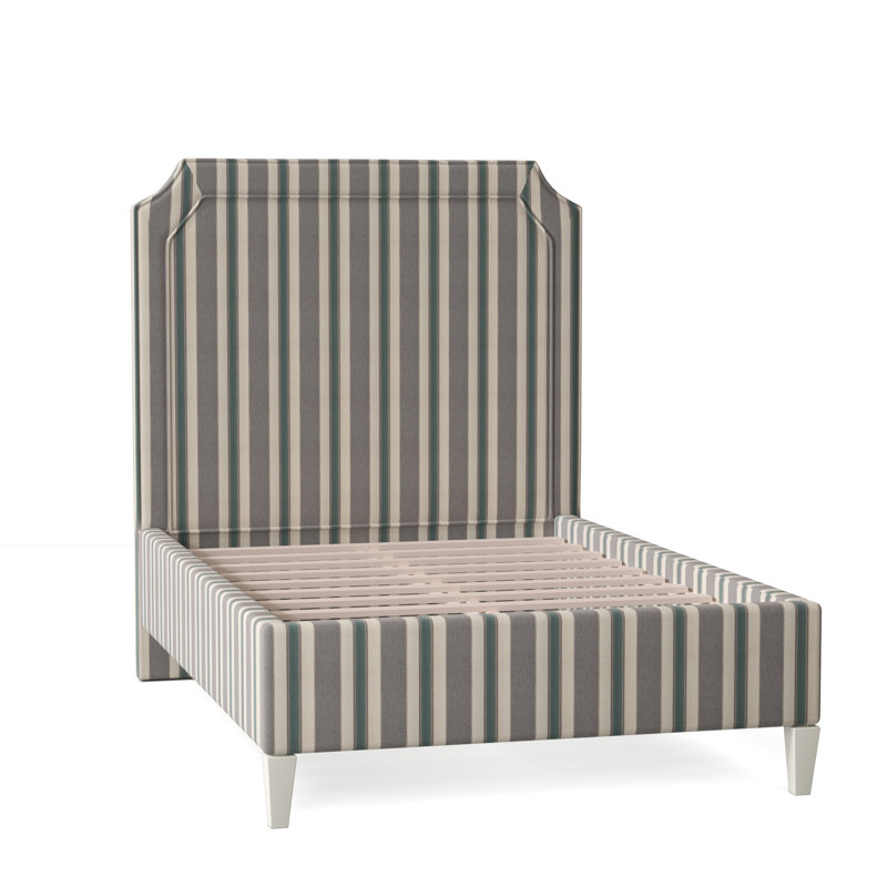 Chandler Low Profile Upholstered Bed, Frost White Finish, Queen, Light Blue Performance Fabric; 0851-55