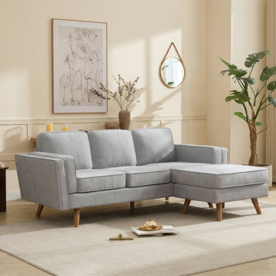 84'' Upholstered Reversible Sectional Sofa with Chaise, Movable Ottoman, Solid Wood Legs and Frame