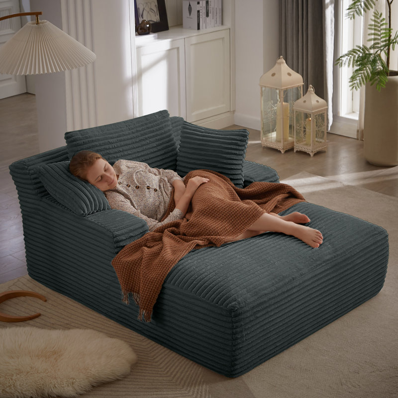 Chaise longue rembourrée en velours côtelé, Velours côtelé gris foncé