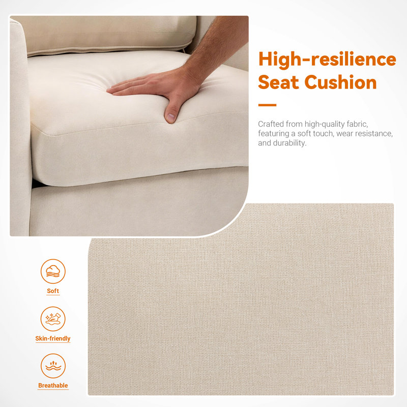 Chaise d'appoint rembourrée pour canapé en tissu chenille de salon et de chambre à coucher, Blanc