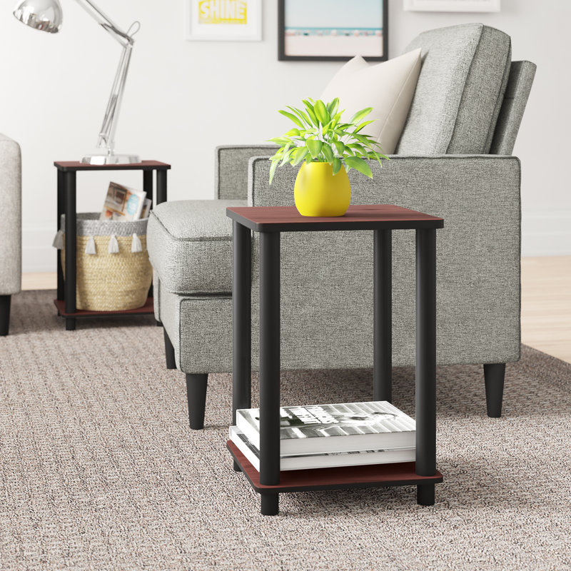Ensemble de tables de bout avec rangement Yreka, Cerisier foncé, Noir