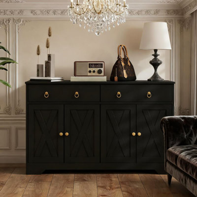 Buffet de rangement de cuisine avec portes de grange, armoire à tiroirs