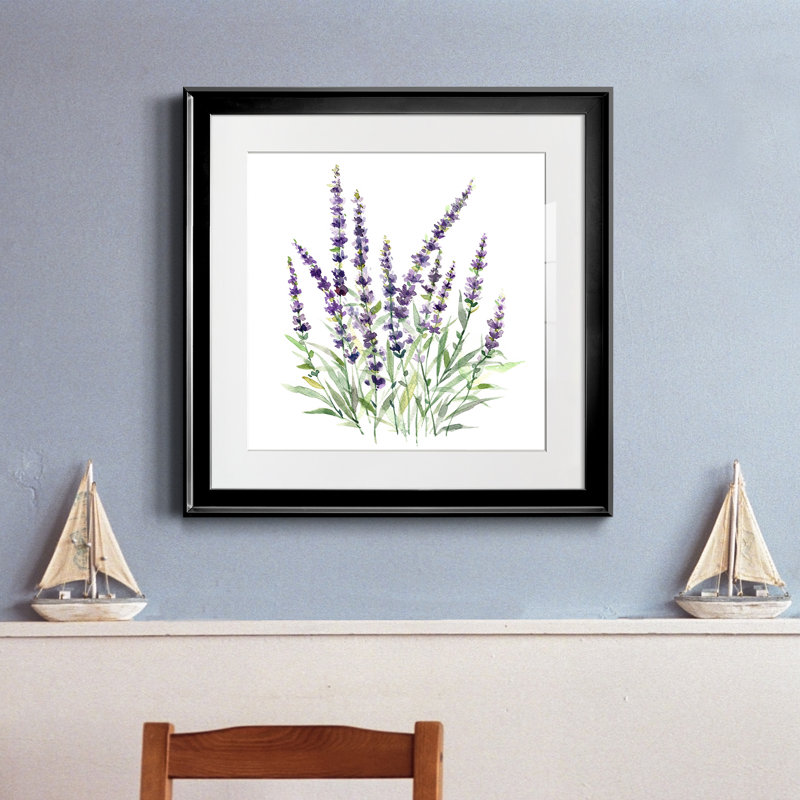 Lavande botanique I - peinture encadrée, H 17,5 po x l 17,5 po x P 1,5 po, Toile avec cadre noir