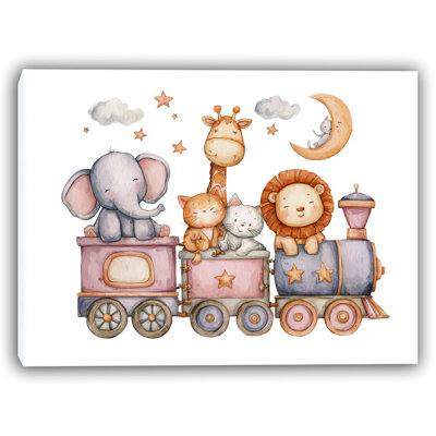 Cozy Animal Train Adventure - Wrapped Canvas Wall Art