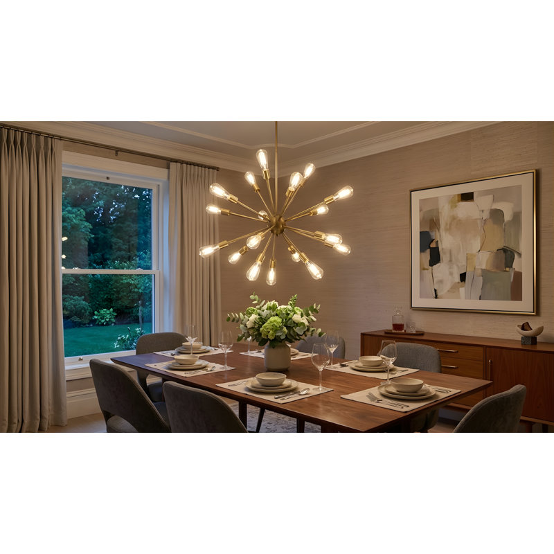 Lustre sphérique 18 lumières Spoutnik, Or mat, H 21,25 po x l 28,5 po, Non