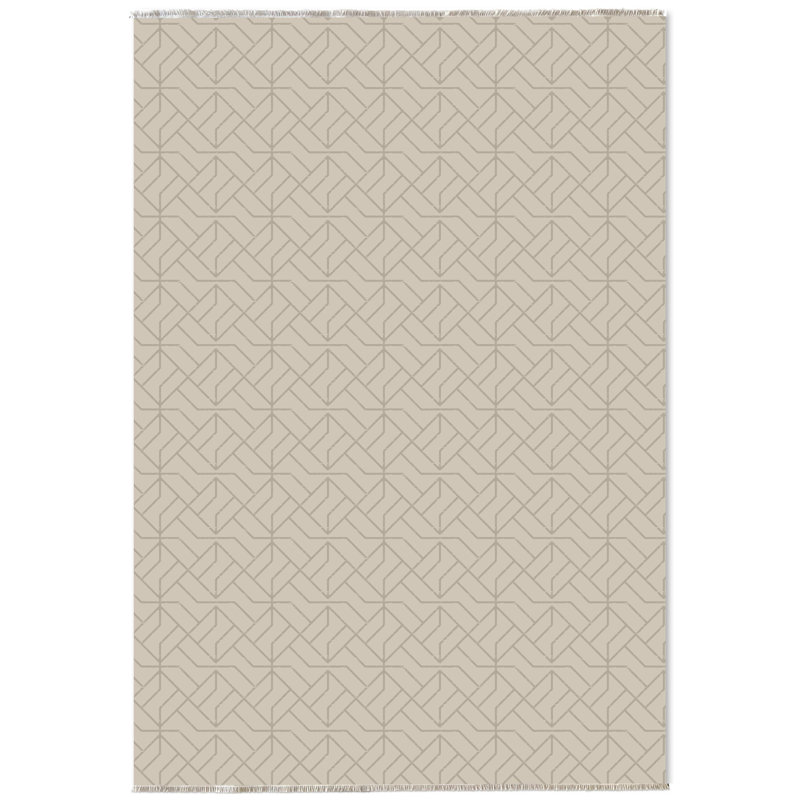 Pastel Lacasa Cream Beige Geometric Cotton Chenille Area Rug, Runner 6'7" x 13'2"