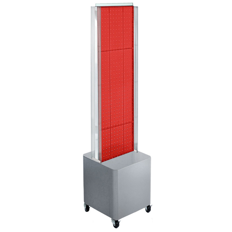 Red Plastic Two-Sided Pegboard Floor Display with Silver Base
