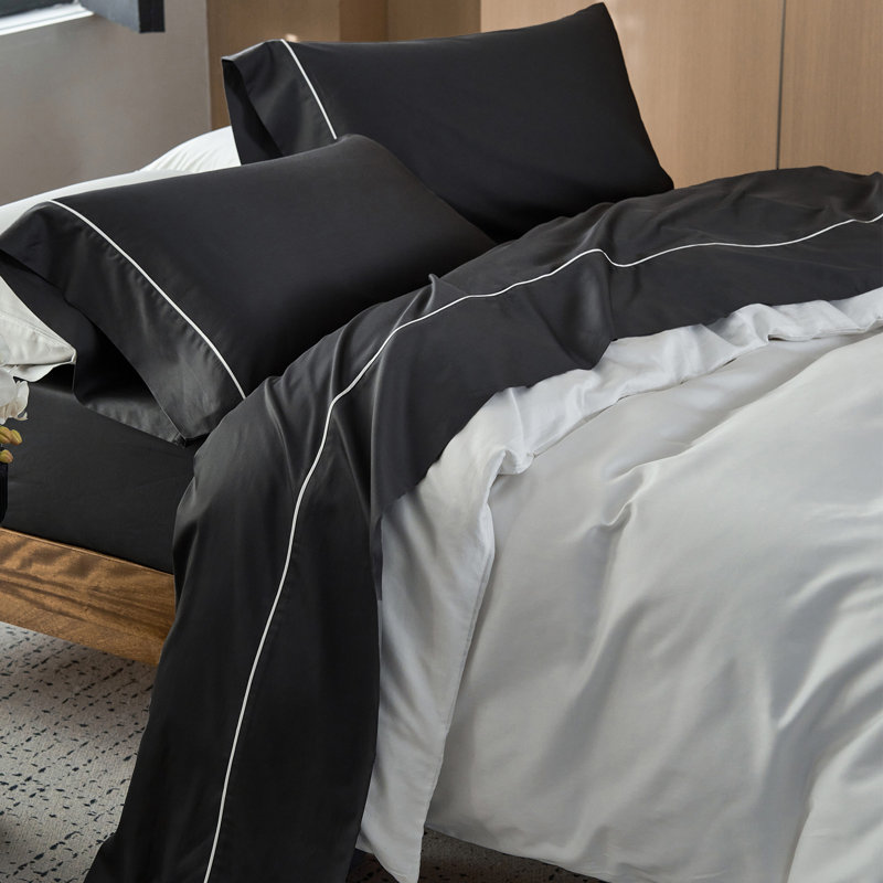 Ensemble de draps 100% coton satiné MooMee, Gris tanné, Ensemble de draps pour grand lit avec deux taies d
