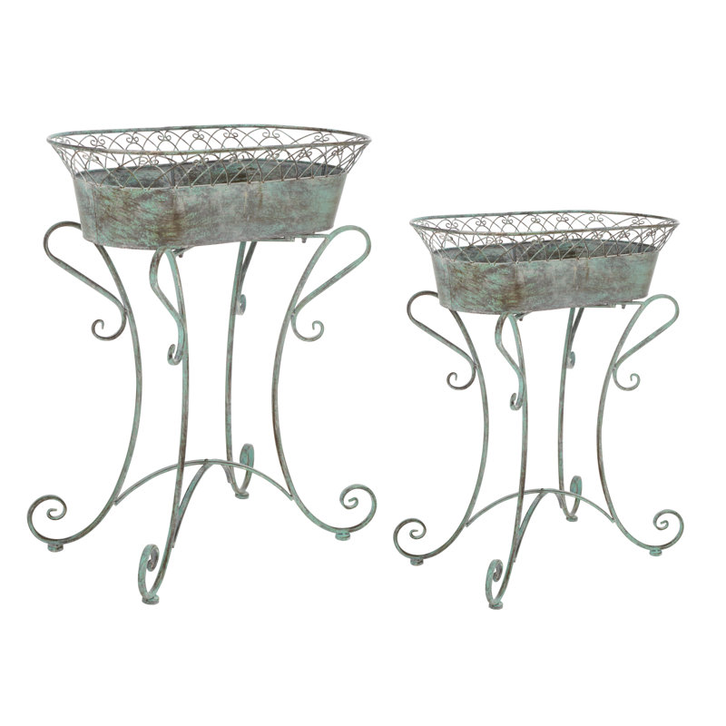 Elmo Metal Pot Planter, Antique Green