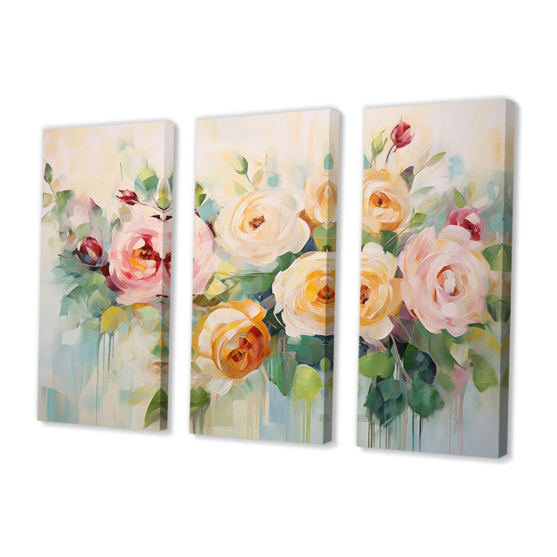 Royalston - Ensemble d'art mural roses, Toile tendue, H 32 po x l 48 po x P 1 po