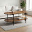 Table basse ovale à deux niveaux avec plateau de rangement industriel et plateau en bois industriel-136847215