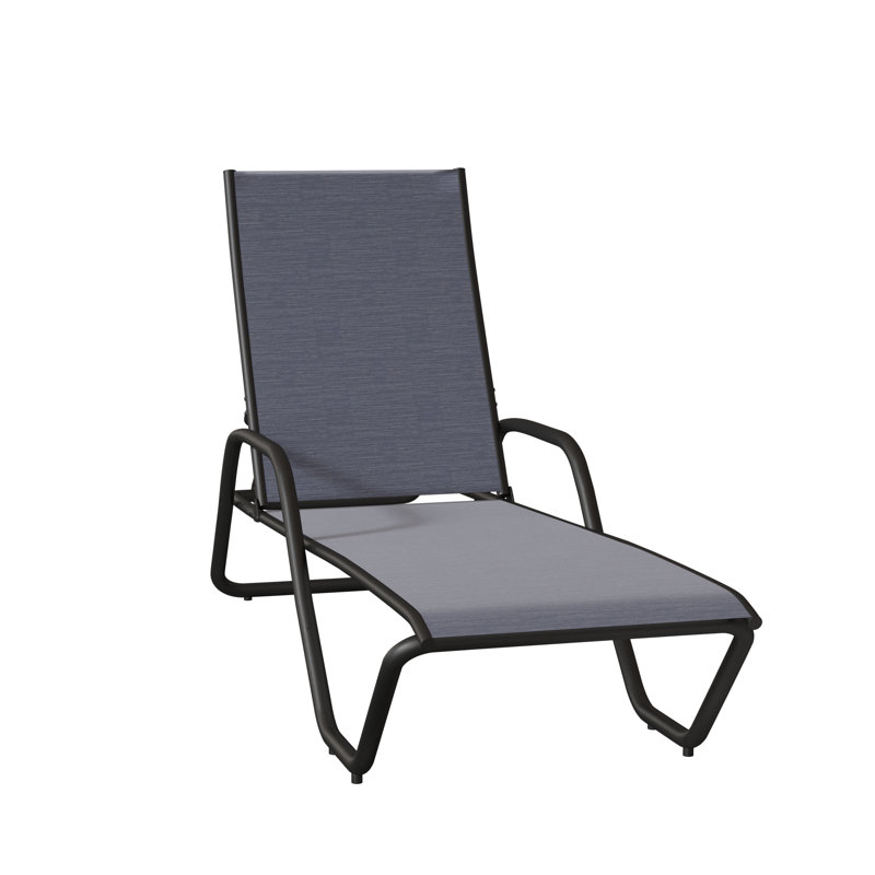 Outdoor Rust-Resistant Metal Chaise Lounge, Textured Black, Natural