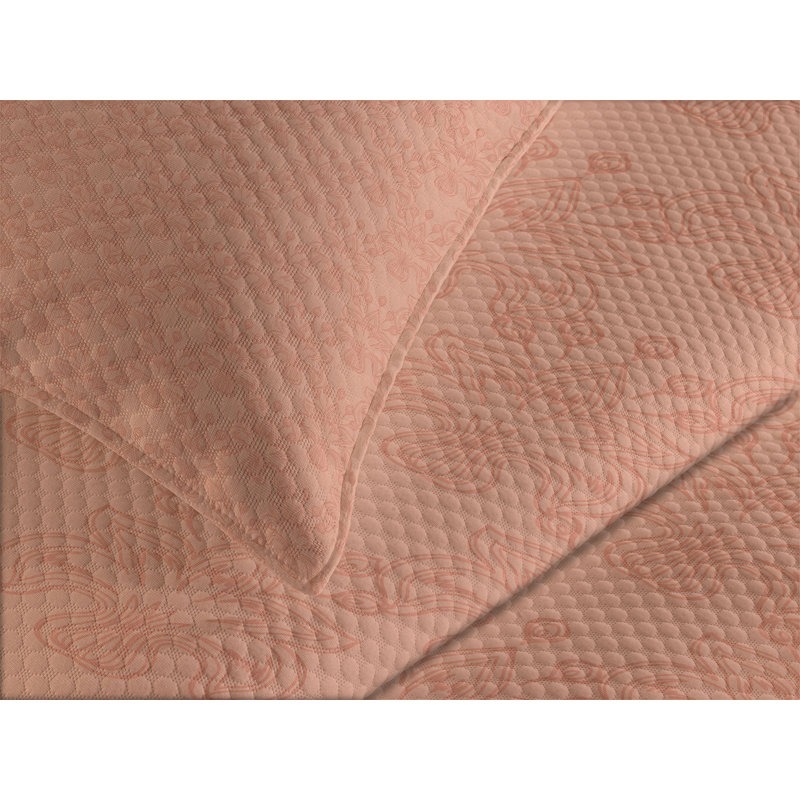 Ambesonne Peach Bedspread Ornate Spring Flower Peach, King Coverlet/Bedspread + 2 Pillow Shams