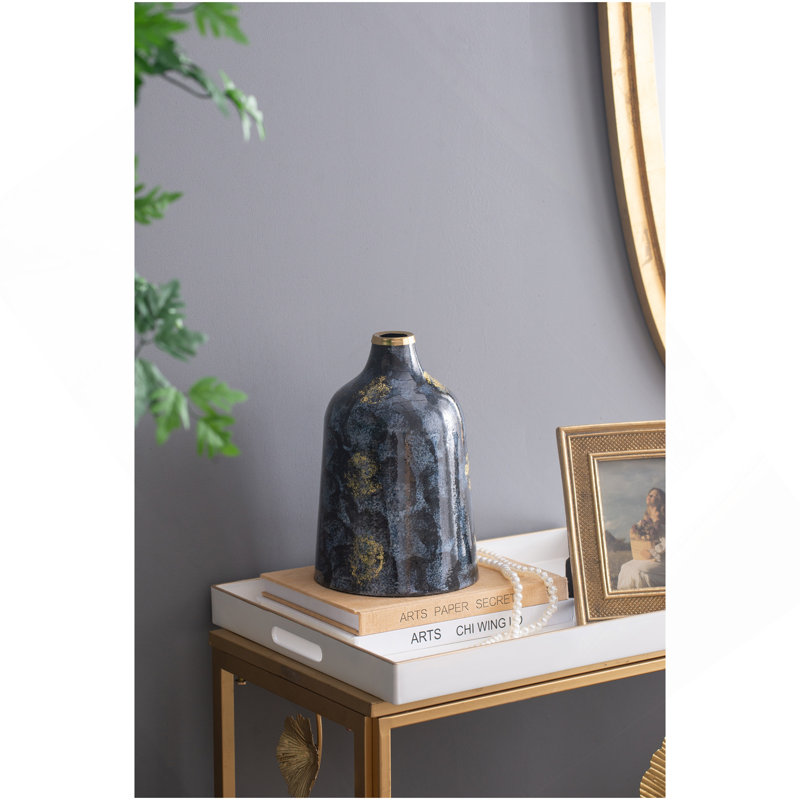 Vase décoratif en verre bleu et doré D6,7 x 10,2 po