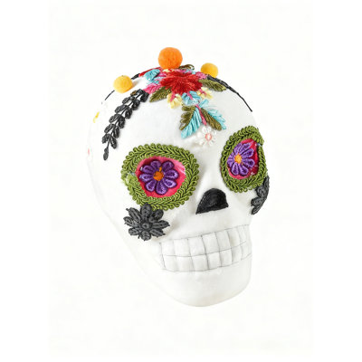  Crâne brodé en mousse décorative - Décoration de crâne décorative pour Halloween, fête à thème et décoration intérieure - plateau de table, tablette, présentoir de cheminée, 6 po de largeur et 7,5 po de hauteur
